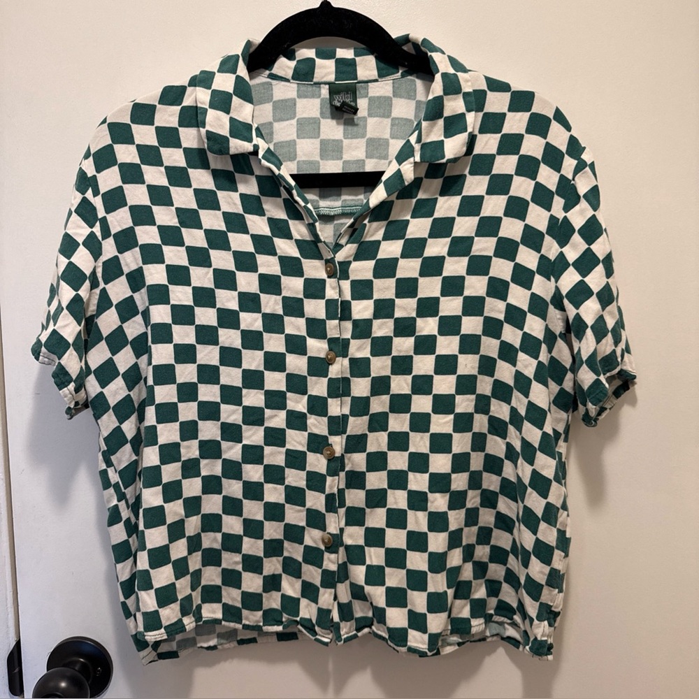 Cropped Green Checkered Top